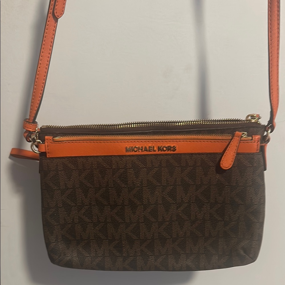 Michael Kors Brown and Orange Crossbody Bag and Wristlet Combo Bag